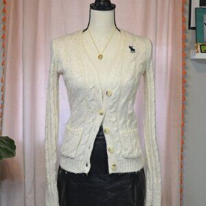 Abercrombie & Fitch Vintage y2k Kid's Cream Cable Knit wool blend Cardigan -XL